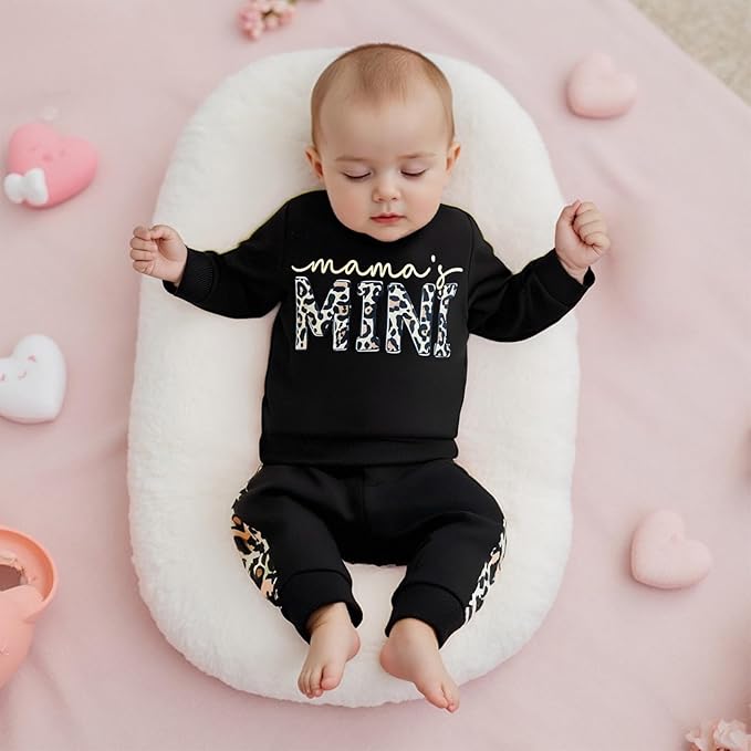 Kupretty Baby Girl Fall Winter Clothes Toddler Outfit Letters Graphic Crewneck Sweatshirts + Joggers Pants Set