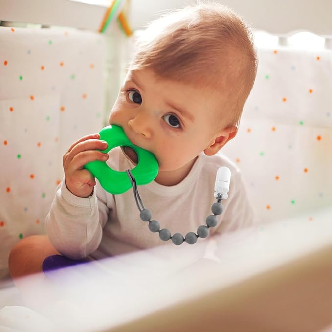 6-Pack Silicone Pacifier Clips for Baby Boys and Girls - One-Piece Beads, Rust-Free Holders, Teething Relief, Baby Necessities, Newborn Safe Baby Essentials
