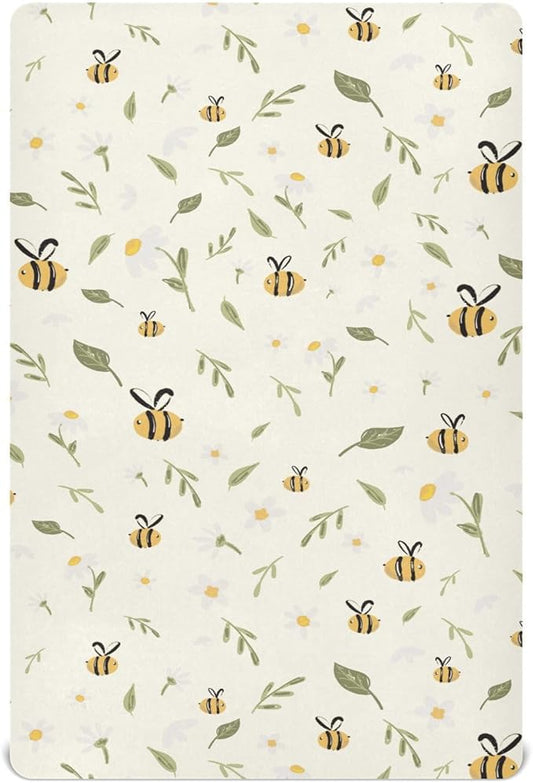 Bee Honey Crib Sheets for Neutral Bassinet Play Sheets,Sheets Toddler Bed Sheets for Baby Boys Girs 39 * 27 * 5in