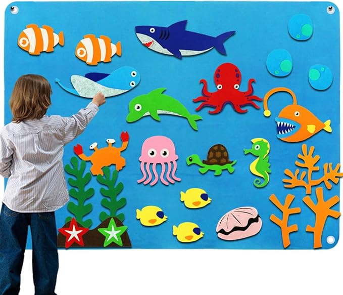 Craftstory Ocean Felt Board Story Set for Toddlers Children Under The Sea 3.5 Feet Flannel-Stories Shark Octopus Toys Wall Activity Storytelling Teaching