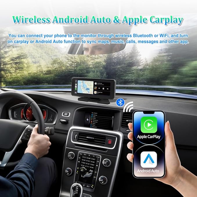 VSYSTO Car Stereo Wireless Carplay and Android Auto, 10.26" Touchscreen WiFi Truck Dash Cam with 2K Infrared Night Vision Lens Backup Camera for Semi Trailer Van Tractor RV, GPS Navigation (Black-B)