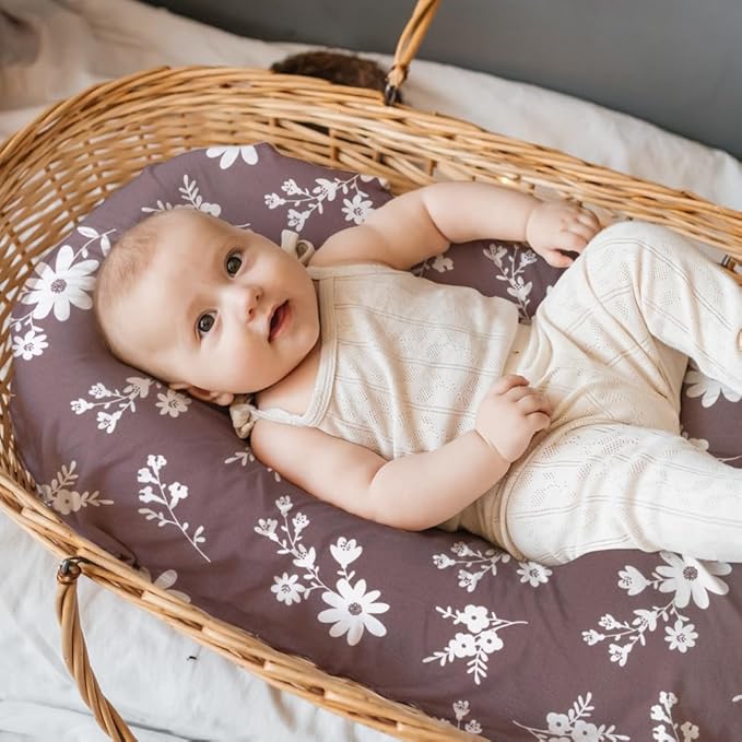 4 Pack Baby Girl Bassinet Sheets Set Soft Fitted Floral or Elephant Theme Baby Girl Mattress Covers Breathable Toddler Bed Sheets for Infant or Newborn Girls (Flower, Bassinet Sheets)