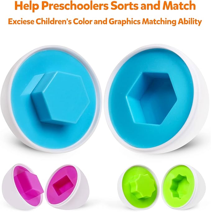 Montessori Geometric Eggs,12 pcs Set Color & Shape Egg Puzzle Toys Matching Eggs for Toddlers,Preschool Educational Sorting Game Fine Motor Toy Gifts for 1 2 3 Years Old Kids Boys Girls