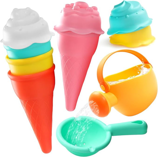Baby Bath Toys for Kids Ages 1-3 6 PCS Ice Cream Toddler Bath Toys Mold Free Bathtub Beach Sand Pool Water Toys for 1 2 3 4 5 6 Years Old Girls Boys Gifts