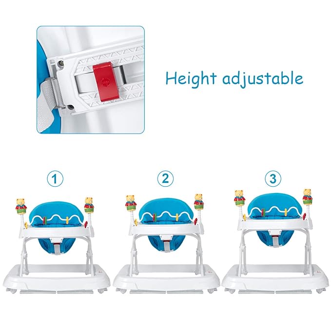 HONEY JOY Baby Walker, Foldable Push Walker Toy-Seated & Walk-Behind with Wheels, Interactive Piano & Pedants, Adjustable Height & Speed, Padded Seat, Baby Walkers for Boys Girls(Blue)