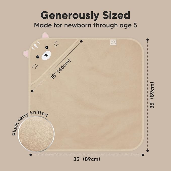 KeaBabies Hooded Baby Towel for Newborn - Viscose Derived from Bamboo Large Baby Bath Towels with Hood for Boys, Girls, Toddler, Extra Absorbent & Soft Newborn Bath Essentials (Cat)