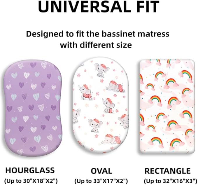 4 Pack Baby Girl Bassinet Sheets Set Soft Fitted Floral or Elephant Theme Baby Girl Mattress Covers Breathable Toddler Bed Sheets for Infant or Newborn Girls (Elephant, Bassinet Sheets)
