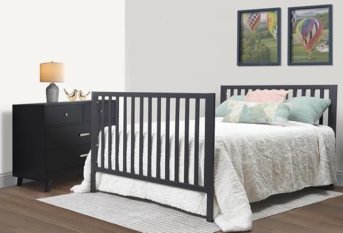 Sorelle Essex Euro 4-in-1 Convertible Crib & Changer – Nursery Furniture Set, Wooden Baby Crib with Non-Toxic Finish, Integrated, Toddler Bed, Daybed, and Full-Size Bed Conversion Kit – Midnight