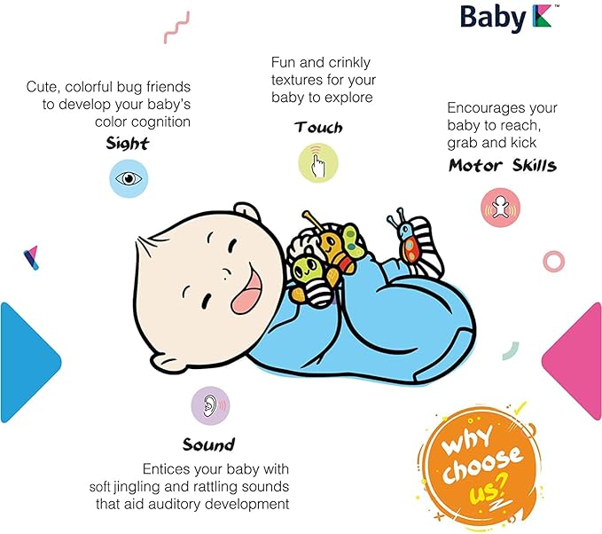 BABY K Baby Rattle Socks for Girls & Boys (Set B) - Baby Toys 6-12 Months - Baby Wrist Rattles and Foot Rattles - Baby Toys for Newborns As Gift - Easy to Wear Baby Rattle Toys