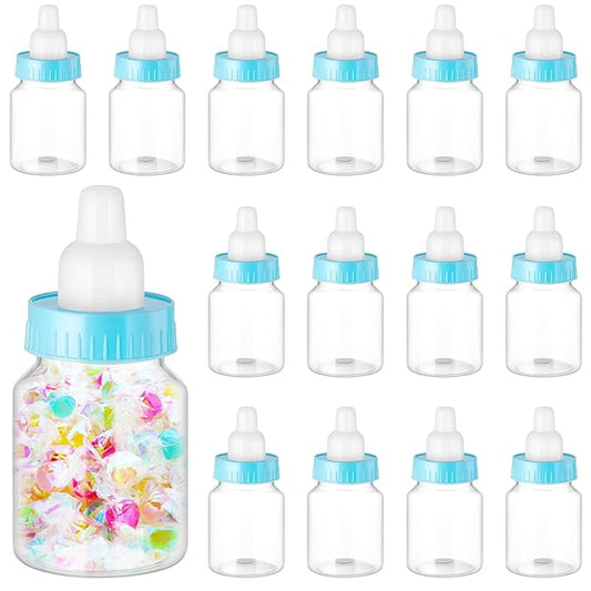 36 Pcs 3.5 Inch Baby Bottle Shower Favor Mini Plastic Candy Bottle Clear Bottles for Baby Shower Mini Feeding Candy Box for Party Favor Gift Decor(Blue)