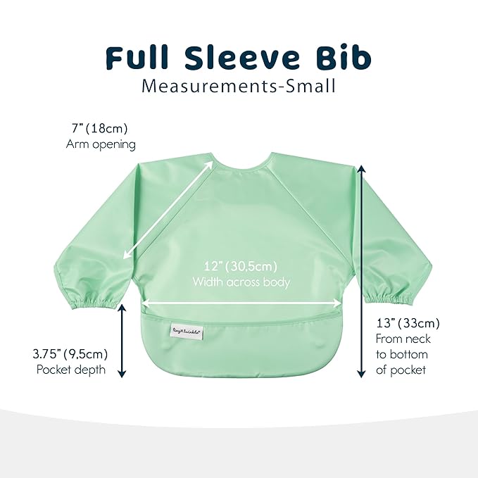 Tiny Twinkle Mess Proof Baby Bibs, 2pk Waterproof Smock Baby Bibs for Eating, Machine Washable Long Sleeve Bibs, Baby Led Weaning, Toddler Bibs, BLW Supplies (Mermaid, Small 6-24 Months)