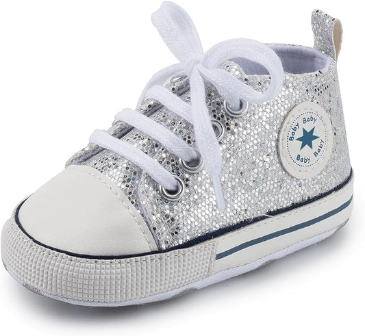 Unisex Baby Boys Girls Shoes, Newborn Infant Non-Slip Canvas Denim High Top Sneakers, Toddler First Walkers Shoes