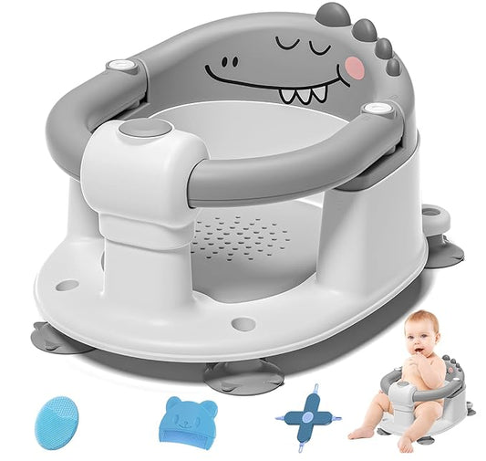 Baby Bath Seat for Babies 5 Months & Up - Non-Slip Bath Seat for Sitting Up with Baby Essentials Kit, Soft Cushion & Compact Design, Toddler Bathtub Seat