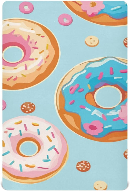 Colorful Donut Crib Sheets for Neutral Bassinet Play Sheets,Sheets Toddler Bed Sheets for Baby Boys Girs 39 * 27 * 5in