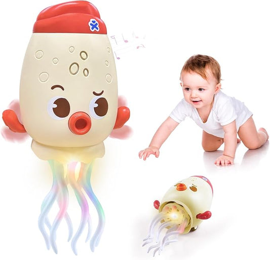 GEVINST Dancing Octopus Baby Toy, Toddler Crawling Tummy Time Toys with Light and Music, Electric Magic Dancing Squid Toy for 12-18+ Months Kids, Funny 1st Boys Girls Birthday Gifts, Beige