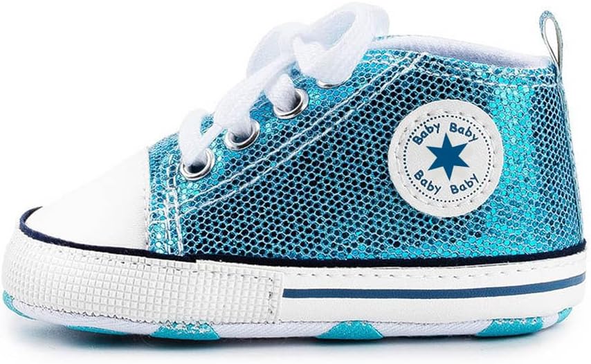 Unisex Baby Boys Girls Shoes, Newborn Infant Non-Slip Canvas Denim High Top Sneakers, Toddler First Walkers Shoes