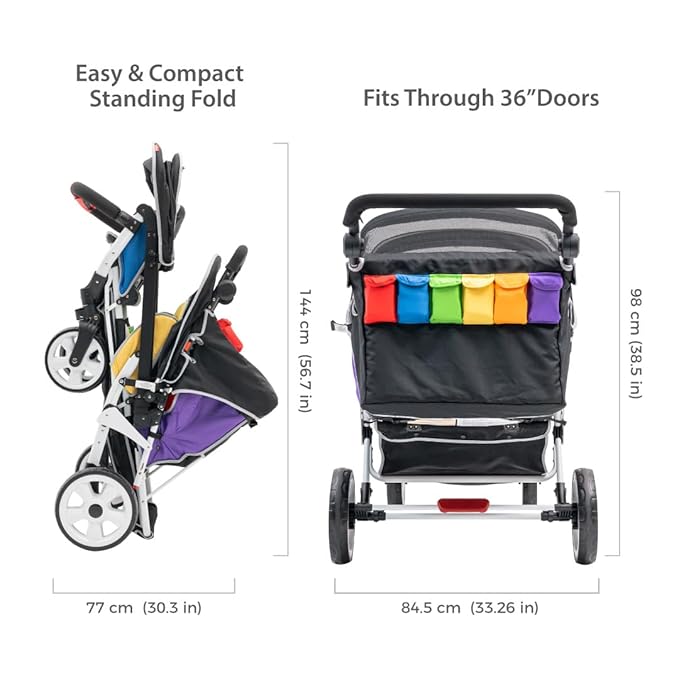 Familidoo H6E 6 seat Baby Stroller- Double Canopy - Daycare Strollers with 5 Point Safety Harness - Backseat footrest Extension for 0 to 36 Months