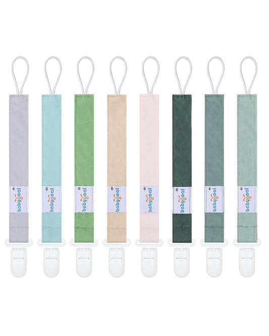 Babygoal Pacifier Clips 8 Pack, Pacifier Holder Clips for Baby Boys and Girls Fits for Most Pacifier, Binkie Styles & Baby Teethers & Toys and Gift-Neutral Color 8PS43
