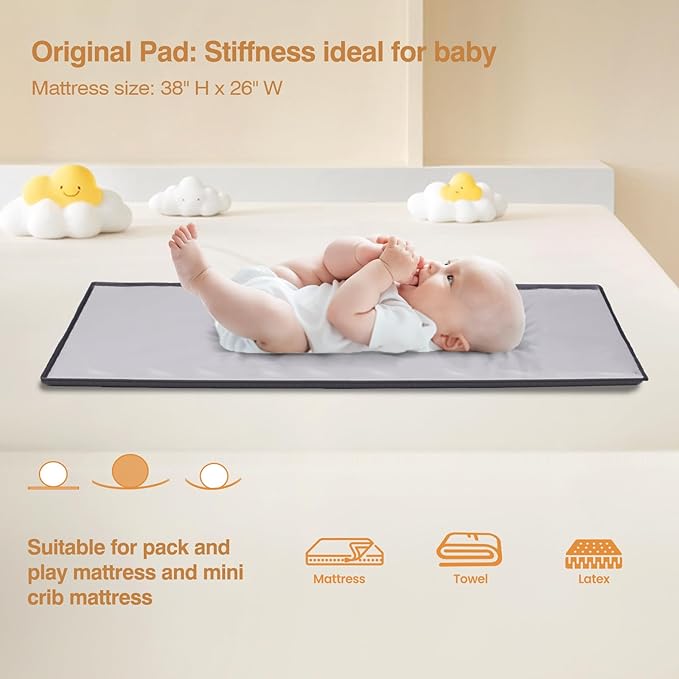 JOYMOR 4 in 1 Pack and Play, Baby Bedside Bassinet, Sturdy Play Yard with Padded Mat and Toy bar with Soft Toys