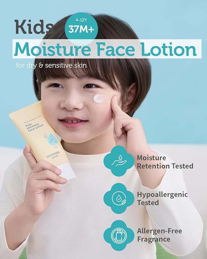 Kids' Moisture Face Lotion - Korean Kids Daily Face Moisturizer - 8hr Moisturizing Refreshing Cream Type Lotion with Cica and Allantoin - Allergen Free Scent, 2.7 fl.oz.