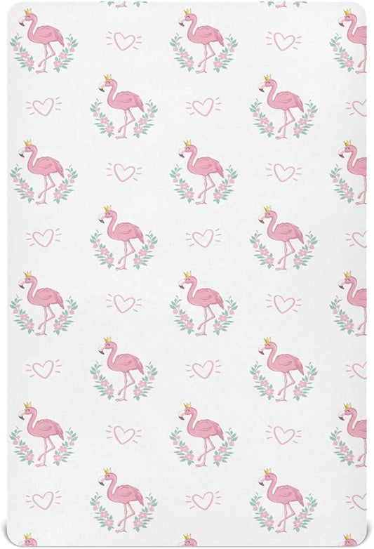 Baby Crib Sheets Flamingo Crib Sheets for Boys Girls,Neutral Bassinet Toddler Bed Play Sheets Breathable Soft and Portable 52 * 28 * 9in