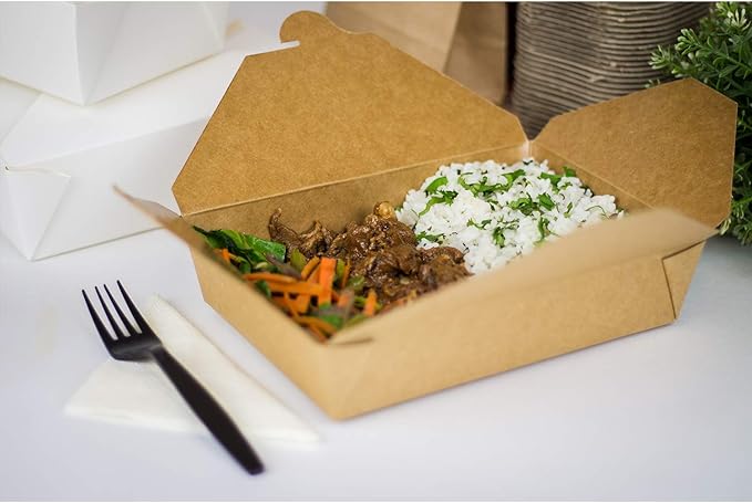 Karat Paper To Go Boxes [54 oz - 200ct] Leak-Resistant, Microwavable, Heavy-Duty Take Out Boxes | Grease Resistant & Stackable | #2 Kraft Brown