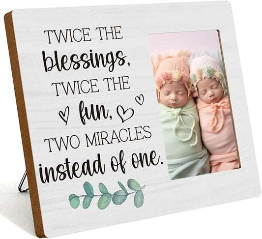 Twins Picture Frames Baby Items Twin Boys Girls Gifts For Mom Twice The Blessings Fun Two Miracles Instead of One Signs Photo Frame Table Desk Decor for Home Livingroom Bedroom Picture1802