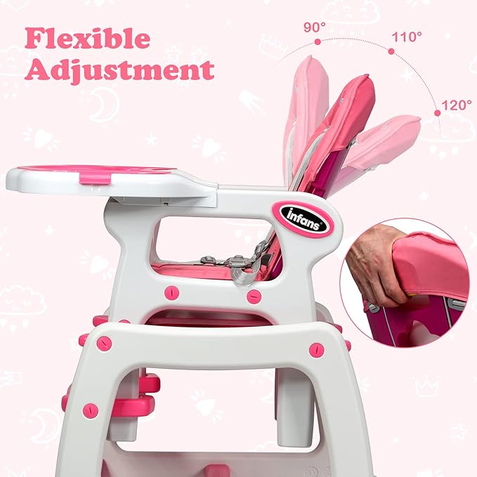 INFANS 5 in 1 Baby High Chair, Convertible Toddler Table Chair Set, Rocking Chair, Multi-Function Seat with Lockable Universal Wheels, Adjustable Seat Back, Removable Trays