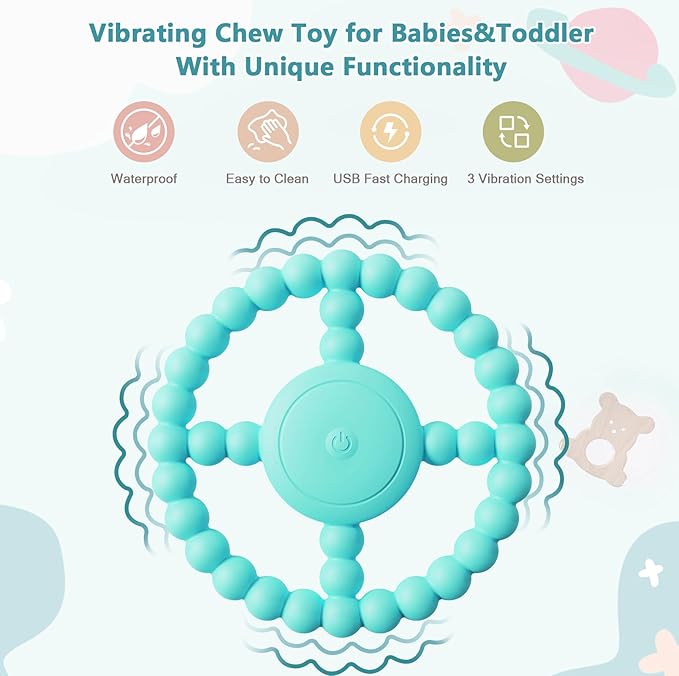 Vibrating Sensory Teething Toys,Baby Toys 6-18 Months, Autism Support & Oral Development, USB Rechargeable Teether for Toddlers, 1-2 Year Old Boys Christmas Girls Gifts idea(Green)