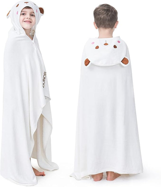 ZIONOR Hooded Bath Towel for Kids - 50''L x 35''W Extra-Large Hooded Towels for Big Kids 6-10, Kids Beach Towels Made from Bamboo Rayon, Suitable for Bath, Pool, Beach(White Bear)