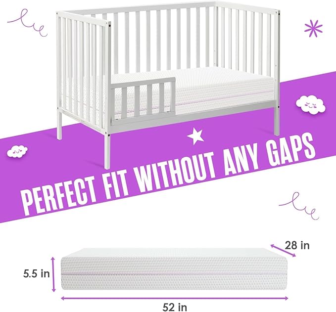Sleepah 5.5” Crib & Toddler Bed Mattress Dual Sided Cooling Memory Foam – Waterproof Washable Breathable Soft Cotton Fabric – CertiPUR Firm Baby Mattresses - for Baby & Toddlers (Pink)