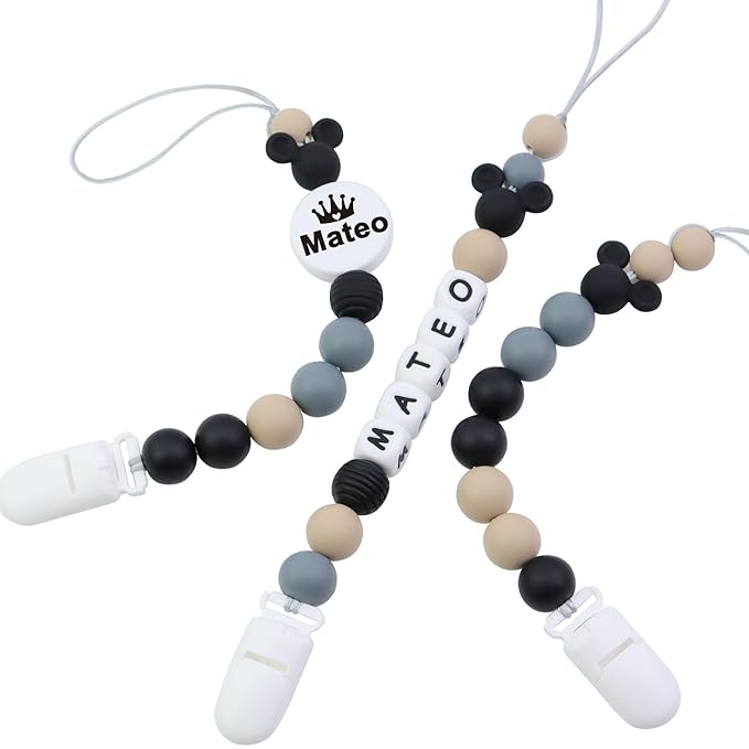 Customized Baby Pacifier Holder Clip with Name, Personalized Name Pacifier Clip for Boys and Girls Fits for Most Pacifiers (Black)