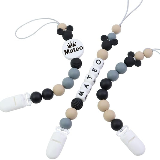 Customized Baby Pacifier Holder Clip with Name, Personalized Name Pacifier Clip for Boys and Girls Fits for Most Pacifiers (Black)