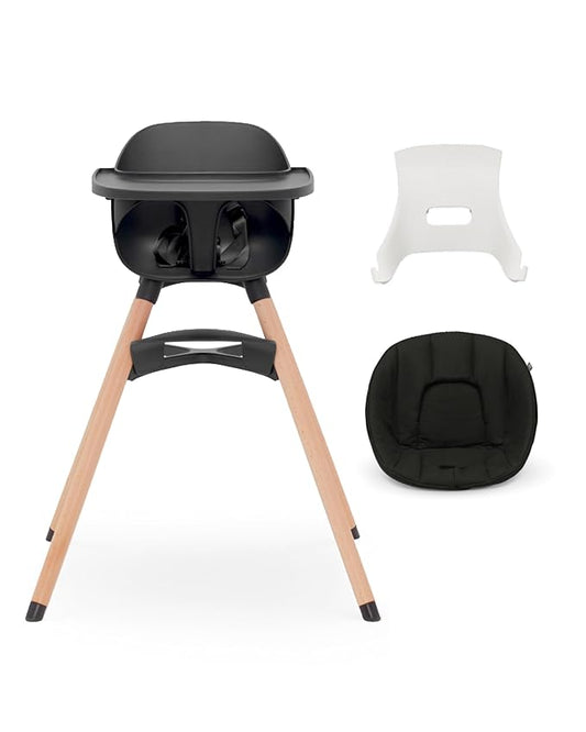 Lalo The High Chair Infant Kit - Convertible Wooden High Chair for Babies & Toddlers with Infant Support & Cushion, Grows with Your Child, Dishwasher Safe Tray, Adjustable Footrest Licorice