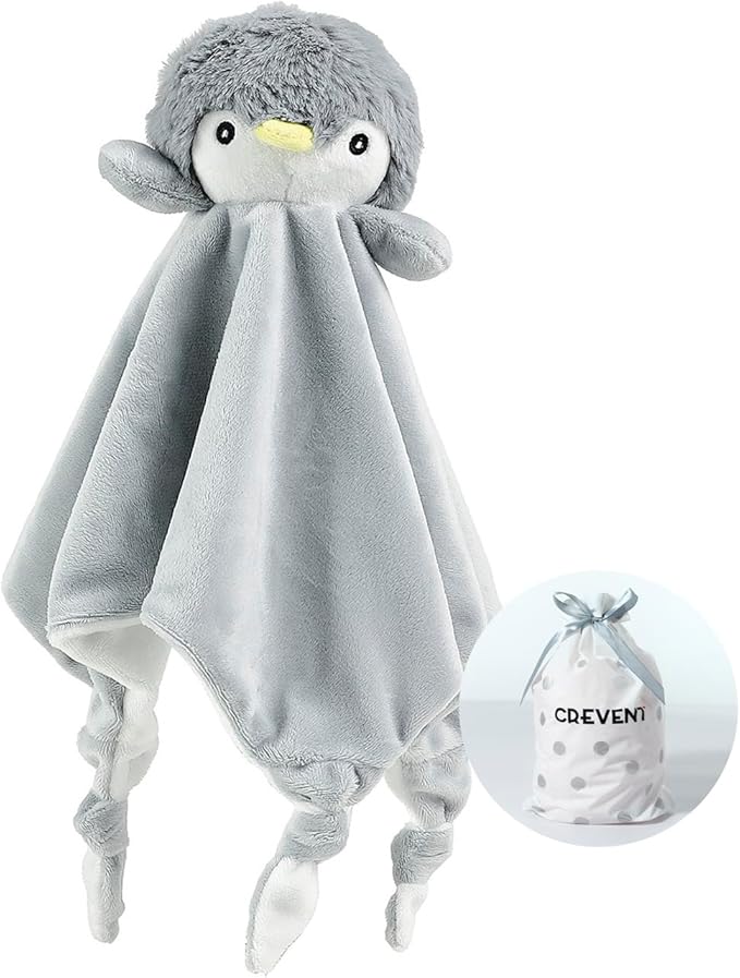 CREVENT Cozy Plush Baby Security Blanket, Loveys for Baby Girls and Boys, Birthday (Penguin)