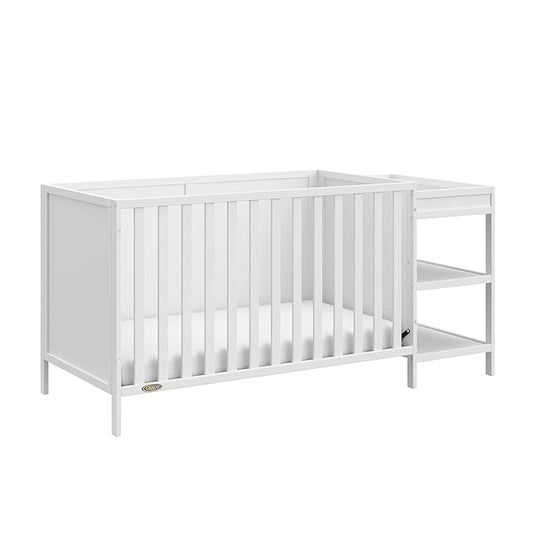 Graco Theo 5-in-1 Convertible Crib & Changer (White) GREENGUARD Gold Certified, Converts to Daybed, Toddler Bed, Full Size Bed, Fits Standard Full-Size Crib Mattress, Adjustable Mattress Height