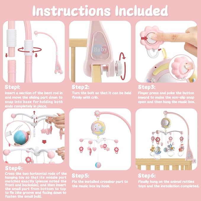 Baby Musical Crib Mobile with Timing Function Projector and Lights,Hanging Rotating Rattles and Remote Control Music Box with 150 Melodies,Toy for Newborn 0-24 Months
