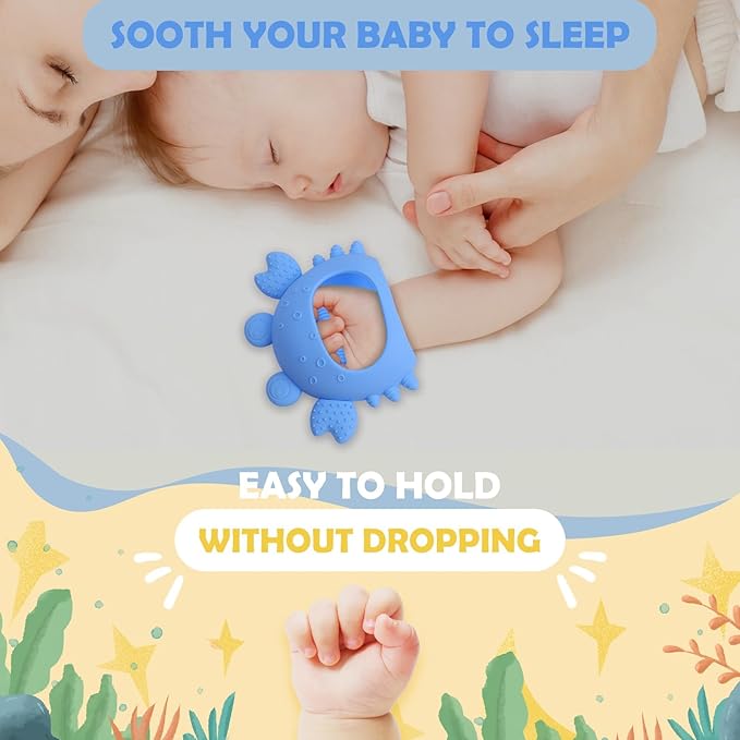 Anboor 2 Pack Baby Teething Toys, Silicone Teethers for Babies 0-6 Months Anti Dropping Hand Teether, Infant Baby Chew Toys for Teething Relief, for Newborn Soon-to-be Mothers (Blue,Crab)