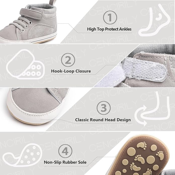 CENCIRILY Baby Boys Girls High Top Sneakers Soft Soles Anti Skid Infant Ankle Shoes Toddler Prewalker First Walking Crib Shoes