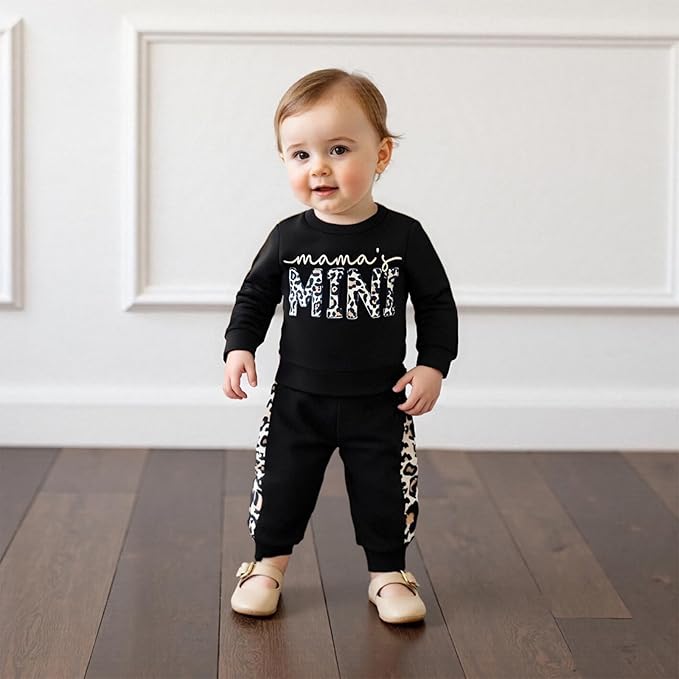 Kupretty Baby Girl Fall Winter Clothes Toddler Outfit Letters Graphic Crewneck Sweatshirts + Joggers Pants Set