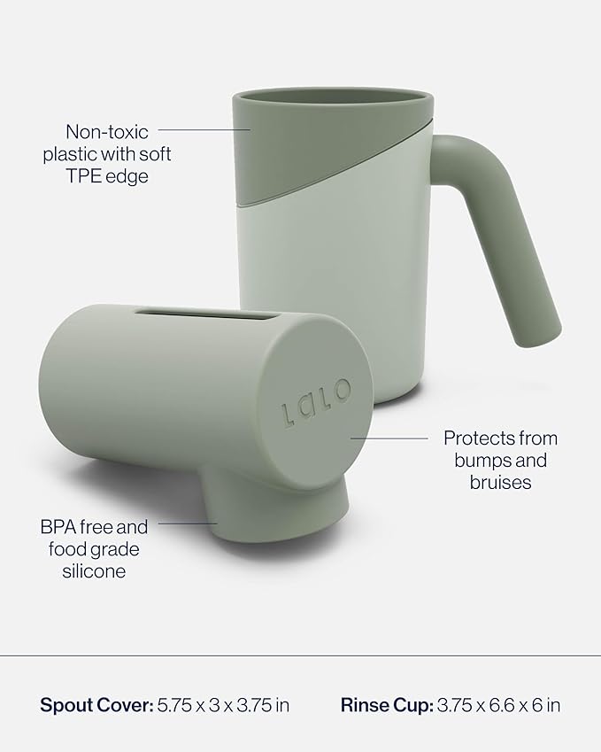 Lalo Bathtime Essentials - Includes Knee & Elbow Saver, Rinse Cup, & Spout Cover - Comfortable & Secure Baby Bath Essentials Made with Safe, Durable Materials and Easy to Clean - Sage