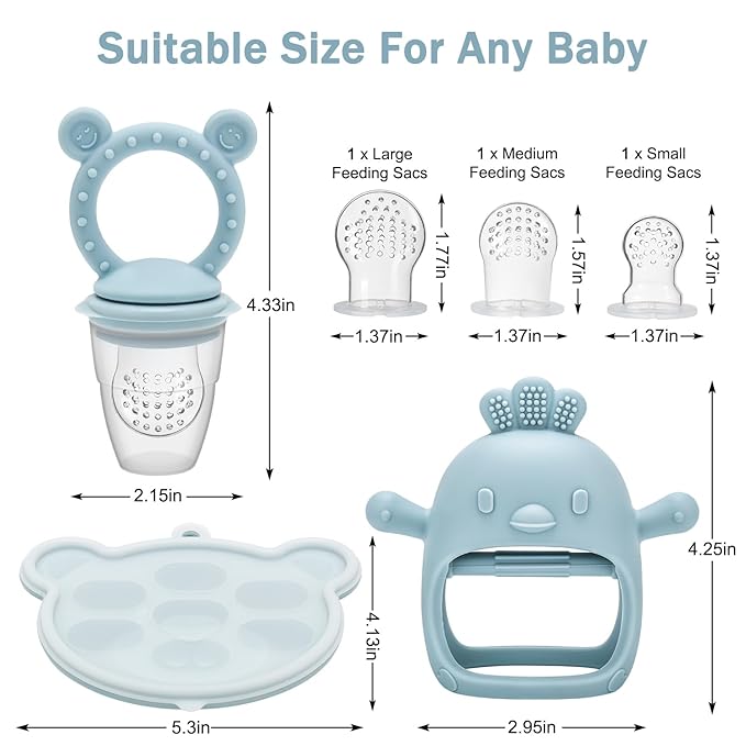 Baby Silicone Fruit Food Feeder Pacifier & Breastmilk Popsicle Freezer Molds,BPA Free Baby Food Storage Containers Frozen Ice Tray for Baby Feeding Safely, Infant Fruit Teething Toy (Blue)