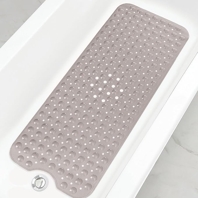 Linoows Bathtub and Shower Mats, Extra Long Non-Slip Bath Tub Mat 39 x 16 Inch, Machine Washable Bathmat with Suction Cups & Drain Holes for Bathroom Floor, Tan