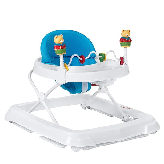 HONEY JOY Baby Walker, Foldable Push Walker Toy-Seated & Walk-Behind with Wheels, Interactive Piano & Pedants, Adjustable Height & Speed, Padded Seat, Baby Walkers for Boys Girls(Blue)