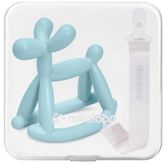 Baby Teether Toys for Teething Relief, Teething Toys 3-6 Months Food Grade Silicone Teether with Storage Box and Pacifier Clip, Baby Essential (Cyan Blue Clip+Box)