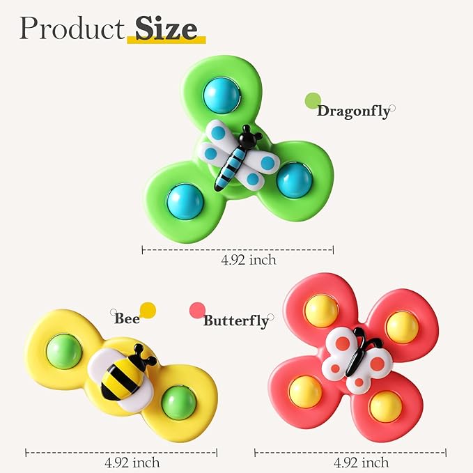 ALASOU 3PCS Suction Cup Spinner Toys for 1 Year Old Boy Girl|Spinning Top Baby Toys 12 18 Months|1 2 Year Old Boy Birthday Gift|Baby Bath Toy for Kids Ages 1-3|Sensory Toy for Toddlers 1-3