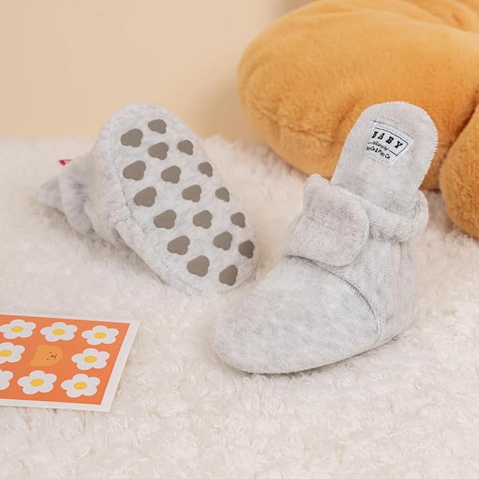 Sawimlgy Newborn Infant Baby Girl Boy Cotton Booties Stay On Sock Slippers Soft Bedroom Shoes Non-Skid Ankle Boots With Grippers Toddler Crib Warm Shoe First Walker Birthday Shower