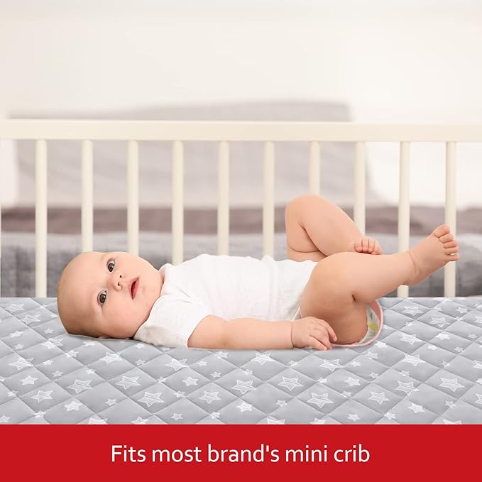 Waterproof Pack and Play Mattress Pad Protector 39" x 27" 2 Pack, Compatible with Graco Pack n Play, Playard Mattress Protector, Grey & White Star