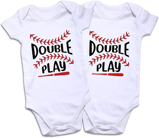 DEFAHN Funny Twins Baby Bodysuits Boys Girls Rompers 2 Pack Twin Matching Clothes Outfits for Newborn Infant