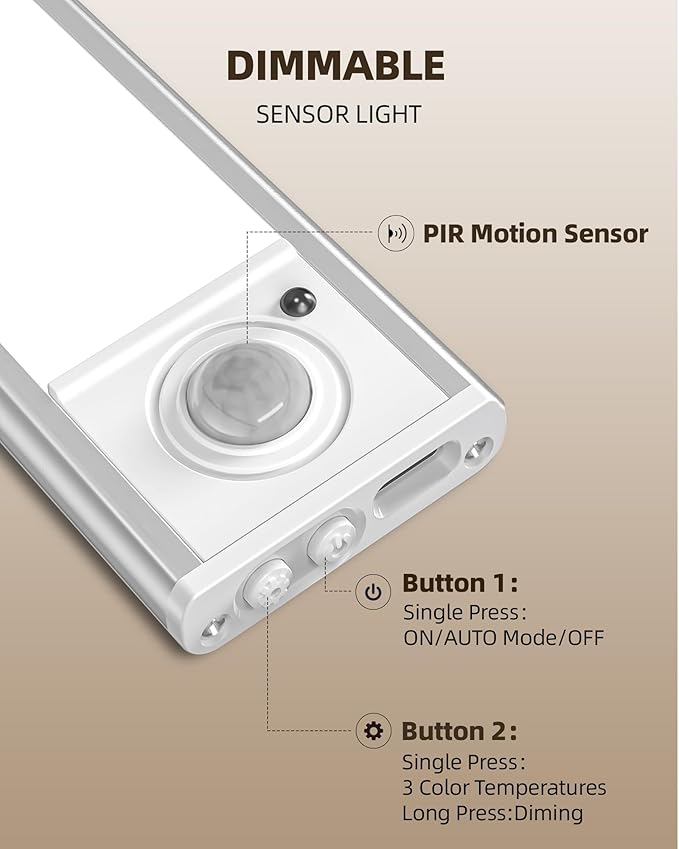 4-Pack Under Cabinet Lighting Wireless,LED Rechargeable Motion Sensor Light Indoor Battery Operated,3 Color Temps&Dimmable Closet Lights with Remote,Under Counter Lights for Kitchen Stairs
